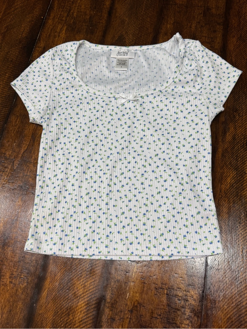 White Floral Ribbed Scoop Neck Top
